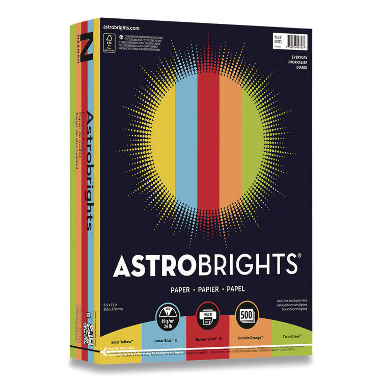 Color Paper, 24 lb Bond Weight, 8.5 x 11, Assorted Everyday Colors, 500/Ream