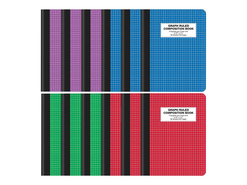 Better Office 1-Subject Composition Notebooks, 7.5" x 9.75", Graph Ruled, 80 Sheets, 12/Pack (25612-12PK)