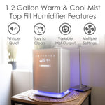 Crane Ultrasonic Cool & Warm Mist Console Humidifier, 1.3-Gallon, For Rooms 500 sq. ft., Metallic (EE-6913)