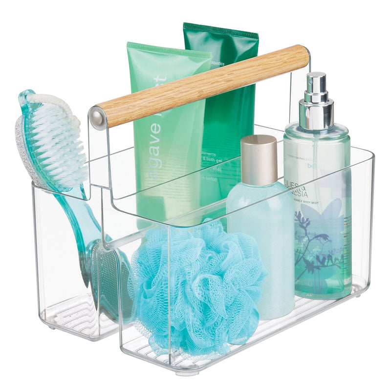 mDesign 2-Compartment Plastic Desk Organizer, Clear/Natural (25717RW)