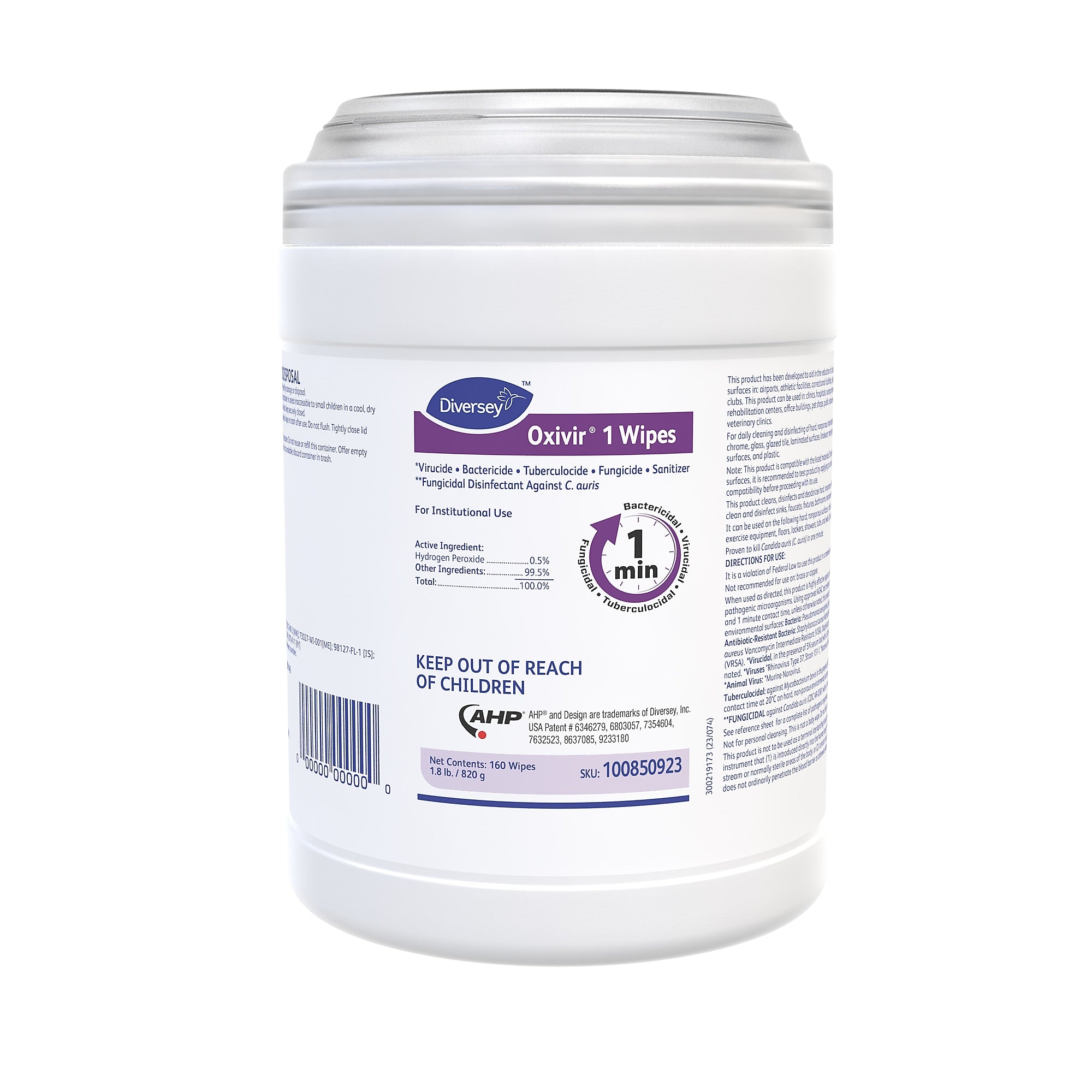 Diversey Oxivir 1 Disinfecting Wipes, 160 Wipes/Container, 12/Carton (100850923)