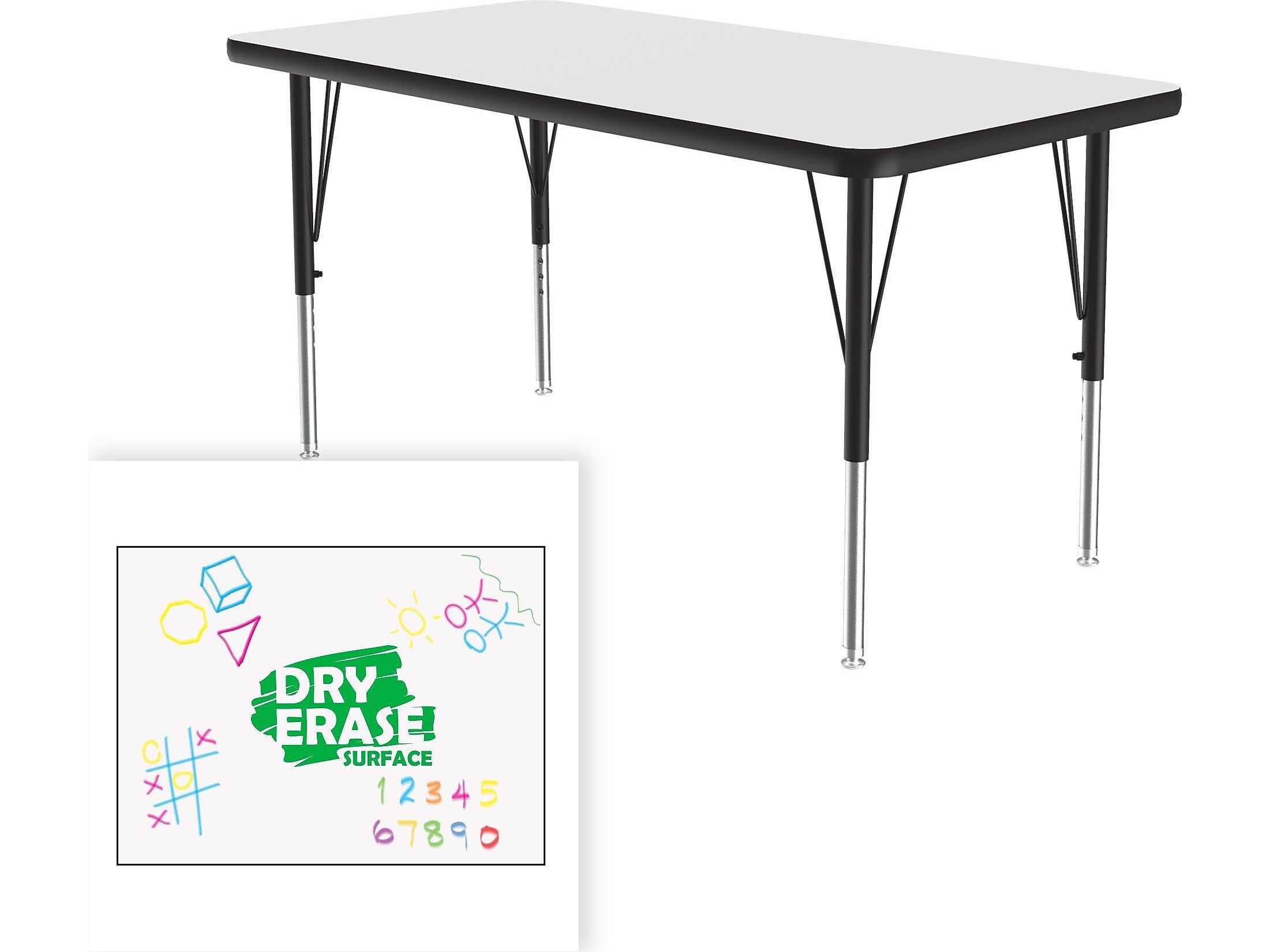 Correll Rectangular Activity Table, 36" x 24", Height-Adjustable, Frosty White/Black (A2436DE-REC-80)