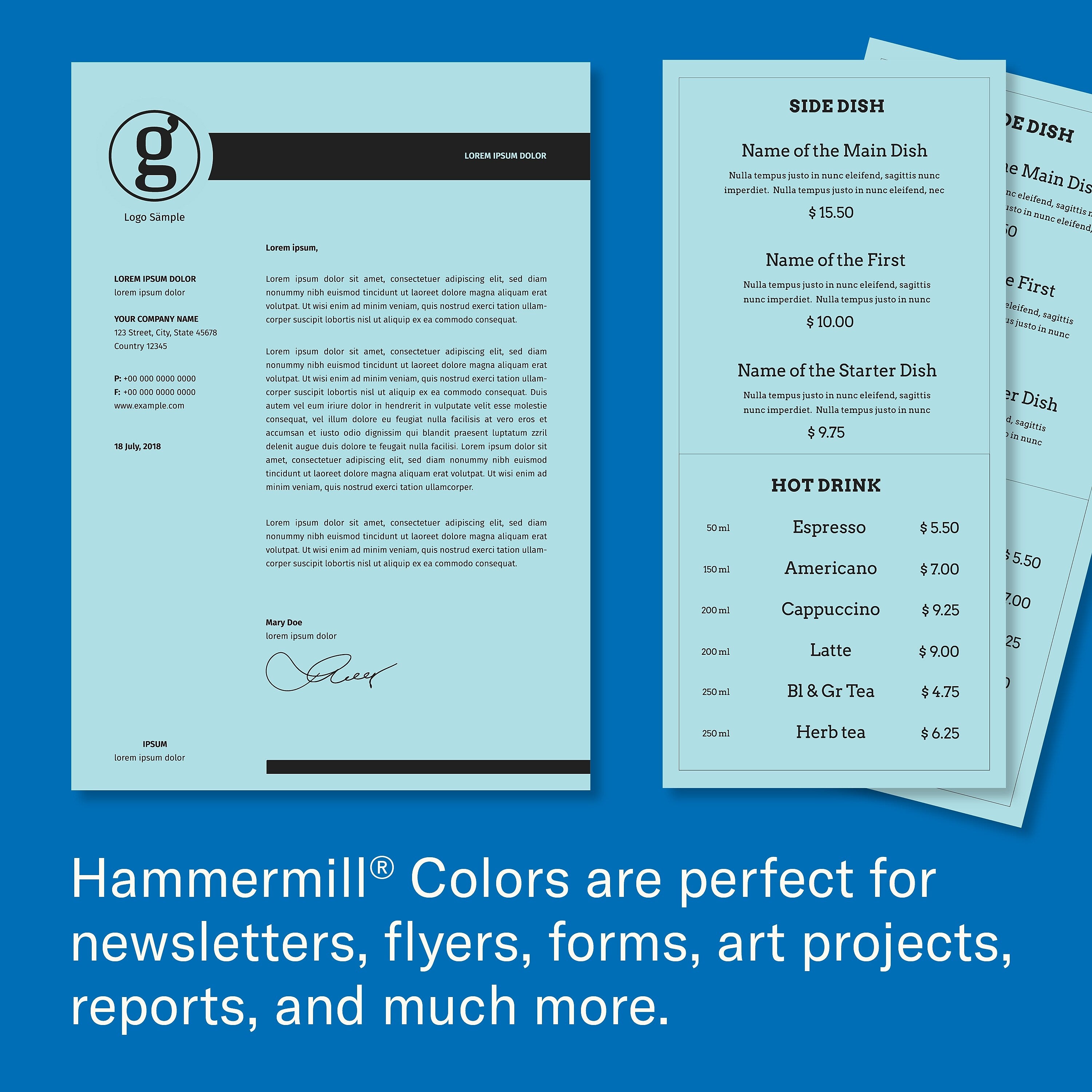 Hammermill 8.5" x 14" Color Copy Paper , 20 lbs., Blue, 500 Sheets/Ream (103317)