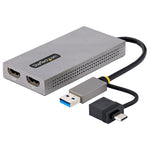 StarTech.com USB-C/USB-A to Dual HDMI Video Adapter, Male to Female, Attached 4in Cable, 4K 30Hz/1080p (107B-USB-HDMI)