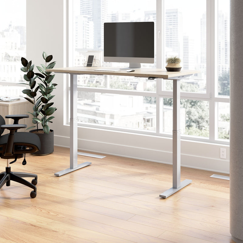 Bush Business Furniture Move 60 Series 60"W Electric Adjustable Standing Desk, Natural Elm/Cool Gray Metallic (M6S6030NESK)