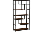 Household Essentials Jamestown 65" 6-Shelf Bookcase, Dark Brown Walnut/Black Laminate/Steel (8140-1)