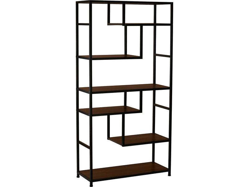 Household Essentials Jamestown 65" 6-Shelf Bookcase, Dark Brown Walnut/Black Laminate/Steel (8140-1)