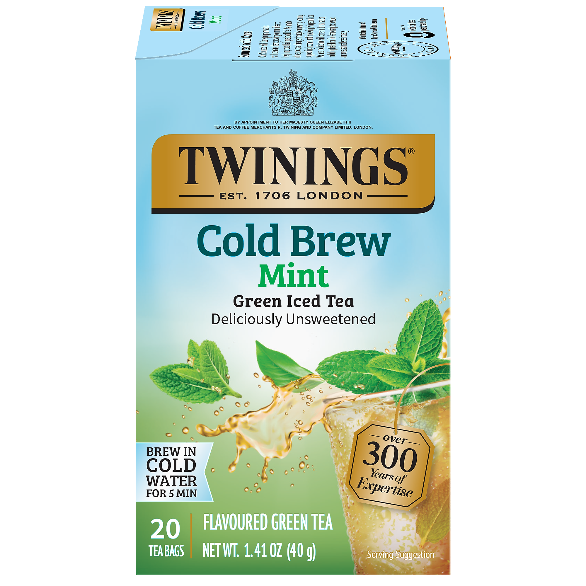 Twinings Iced Cold Brewed Mint Green Tea Bags, 20/Box (F07413)