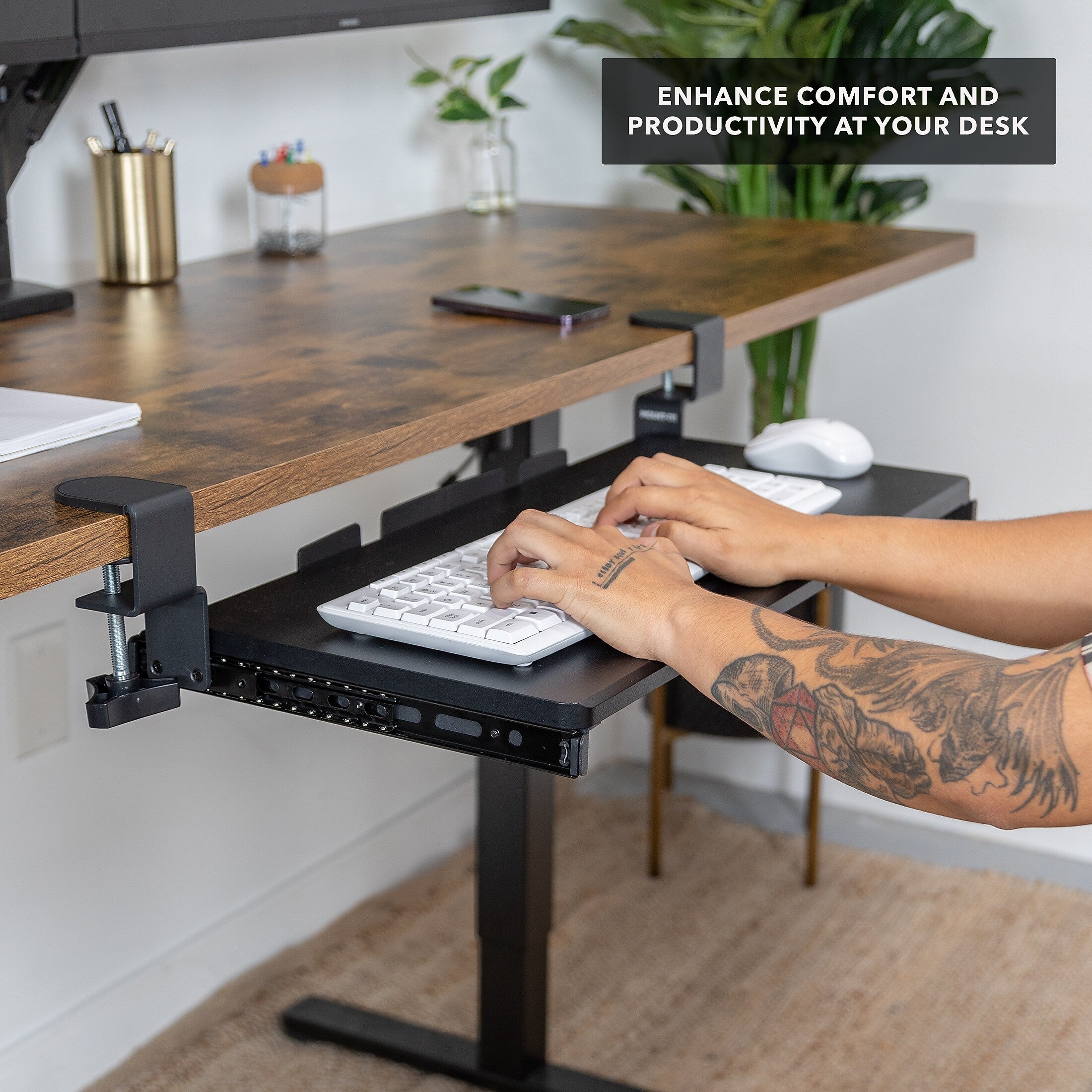 Mount-It! Adjustable 24"W Clamp-On Keyboard and Mouse Tray, Black (MI-7180)