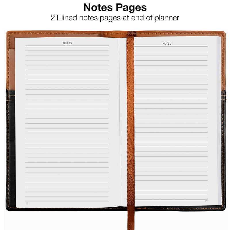 2026 Global Printed Products 3.5" x 6" Weekly & Monthly Planner, Faux Leather Cover, Black/Brown (NRY26-PKT-BN-P)