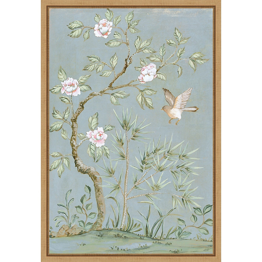 Amanti Art Spring Flower Mural II Blue by Julia Purinton Framed Canvas Wall Art Print, 16" x 23" (A42677137818)