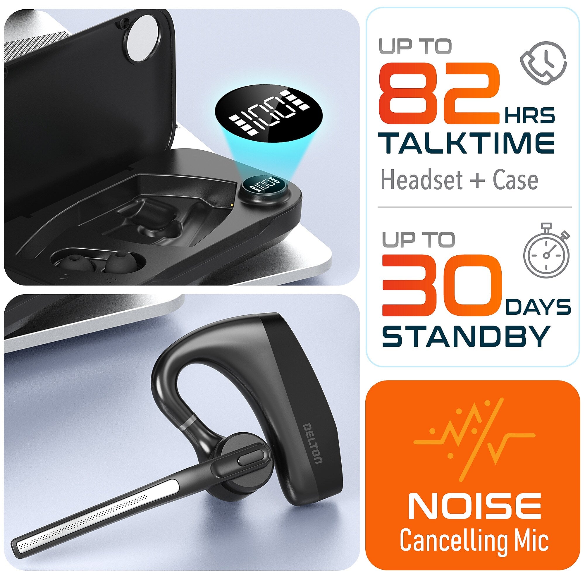 Delton K130 Wireless Noise Canceling Bluetooth Computer Earbud Headset, MS Teams, Black (DBHK130)