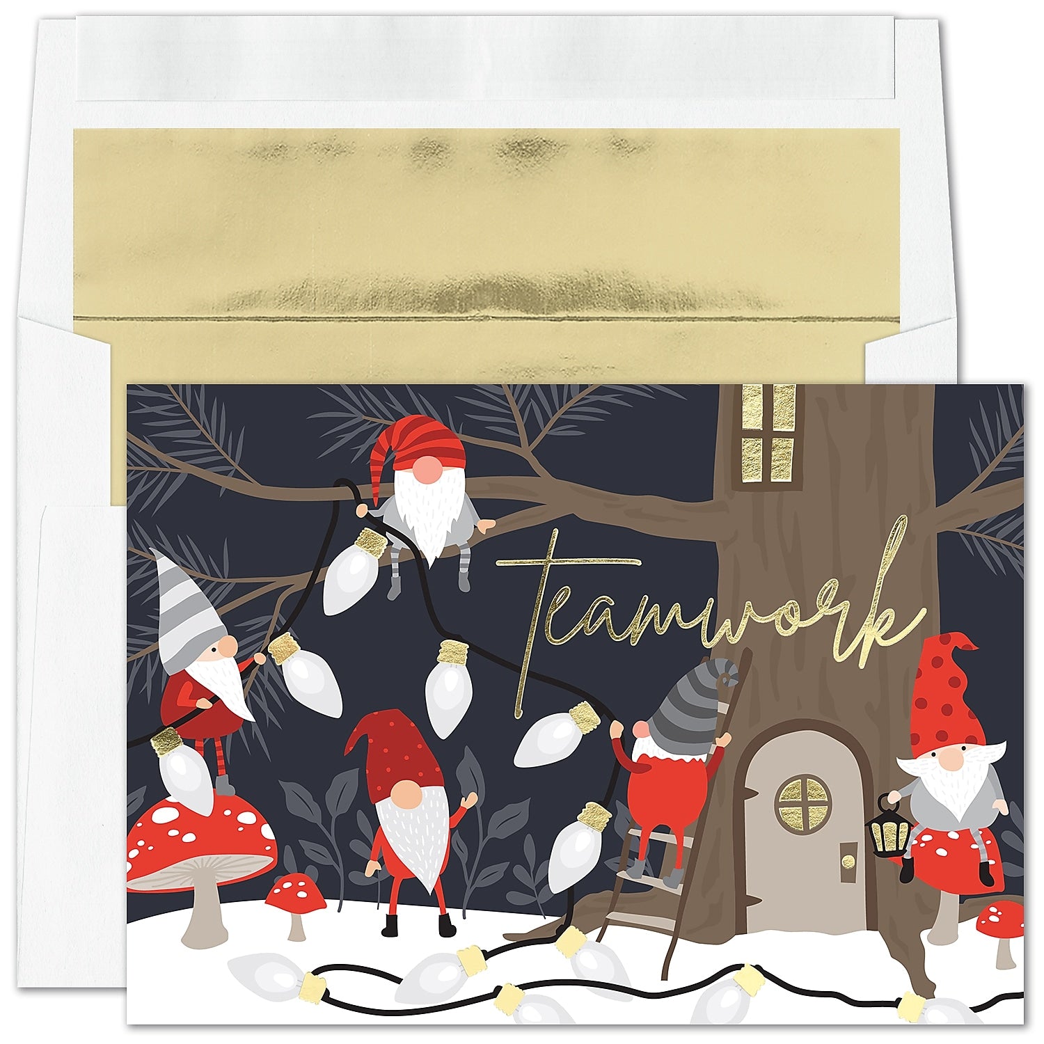 "Team Gnome" Holiday Card w/ Gold Lined White Envelope, 100/BX