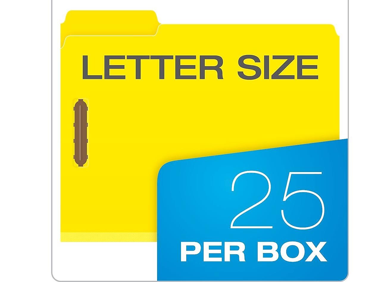 Pendaflex Recycled Pressboard Fastener Folders, 1/3-Cut Tab, Letter Size, Yellow, 25/Box (15939GW)