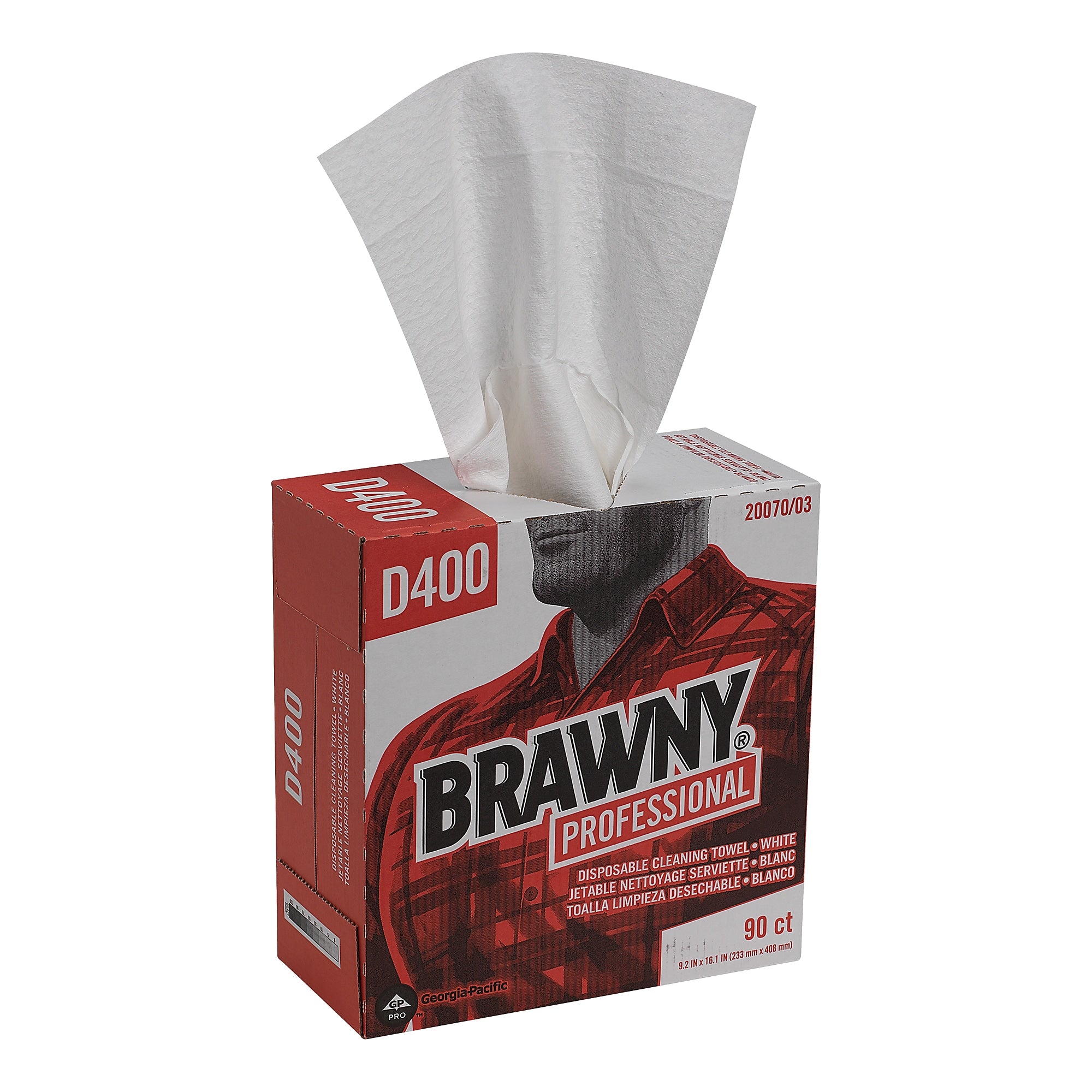 Brawny Professional D400 Cellulose Cleaning Wipers, 16.3" x 9.25", White, 90 Wipers/Box, 10/Carton (2007003)