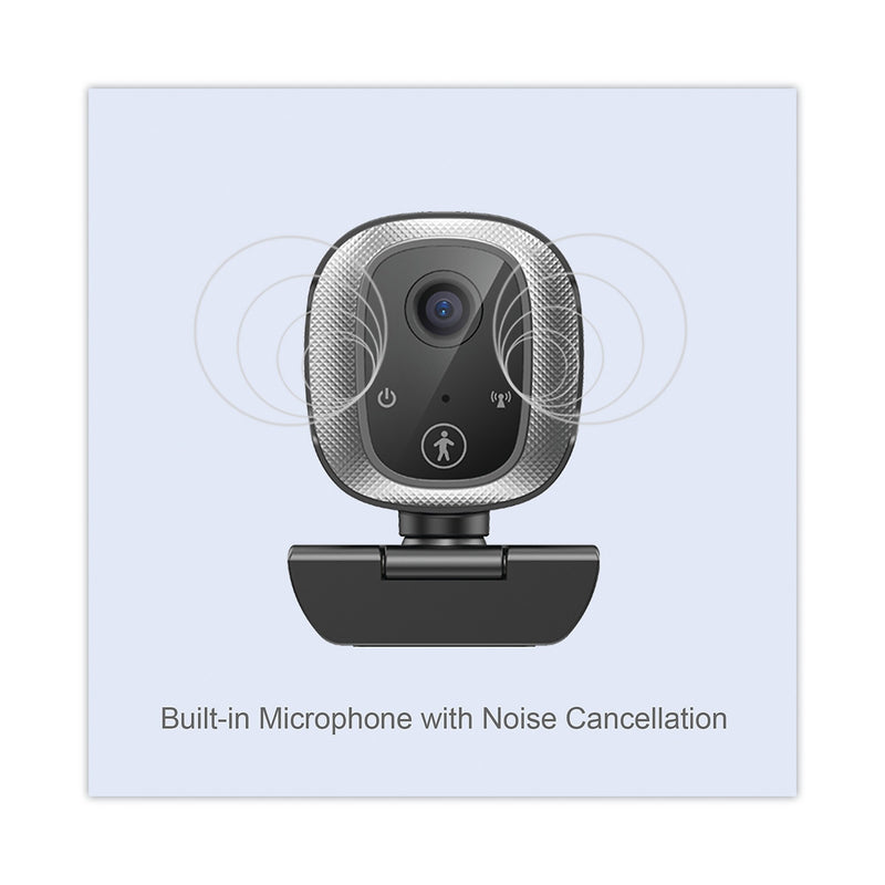 Adesso CyberTrack M1 HD Fixed Focus USB Webcam with AI Motion/Facial Tracking, Black/Silver