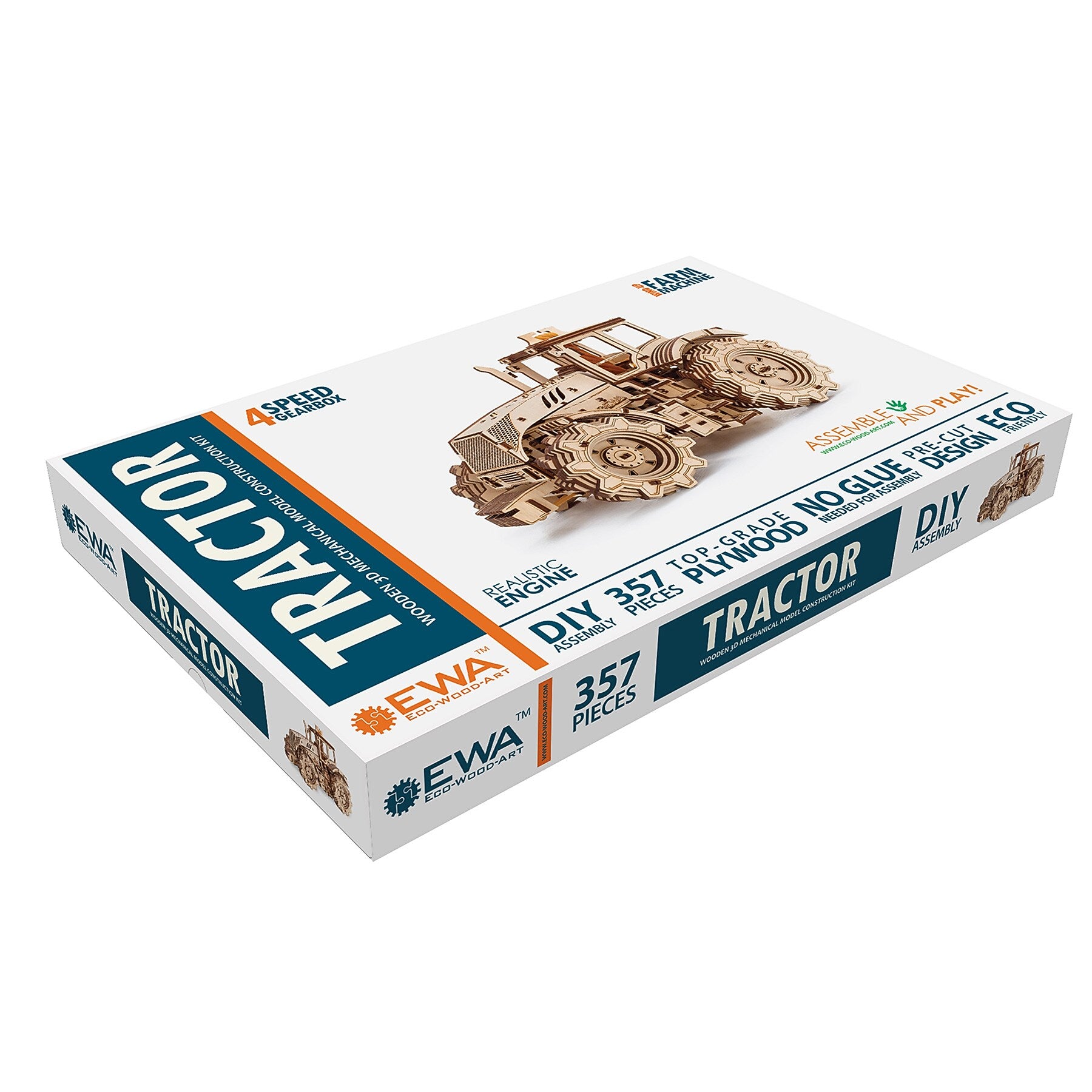 EWA Eco-Wood-Art Tractor 3D Wooden STEM Construction Kit, 358 Pieces/Set (AVRAV0523401)
