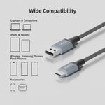 CODi 3' USB-A to USB-C Braided Nylon Charge & Sync Cable, Black (A01100)