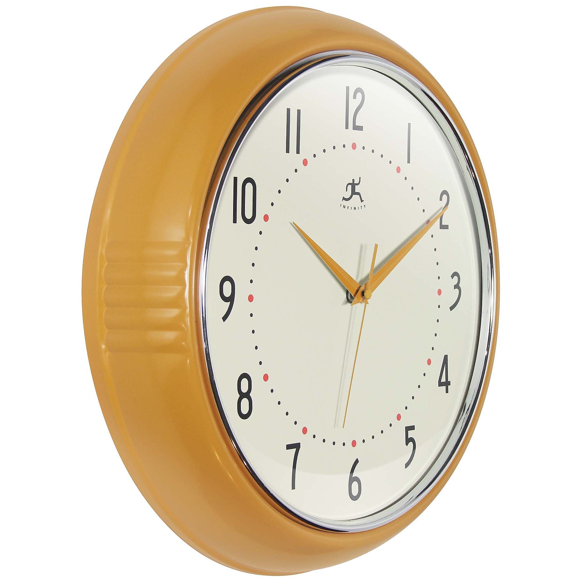 Infinity Instruments Round Retro Saffron Wall Clock, Aluminum, 15" (10940SY-15)