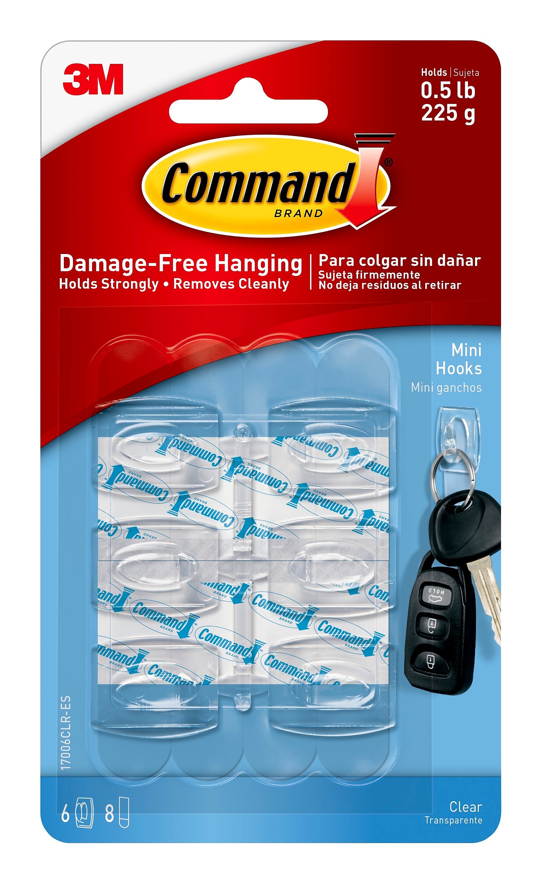 Command Mini Hooks, 0.5 lb., Clear, 6/Pack (17006CLR-ES)