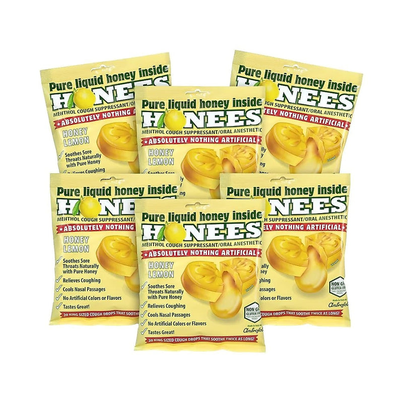 HONEES Cough Drops Honey Lemon, 20 Count, 6 Pack (404)