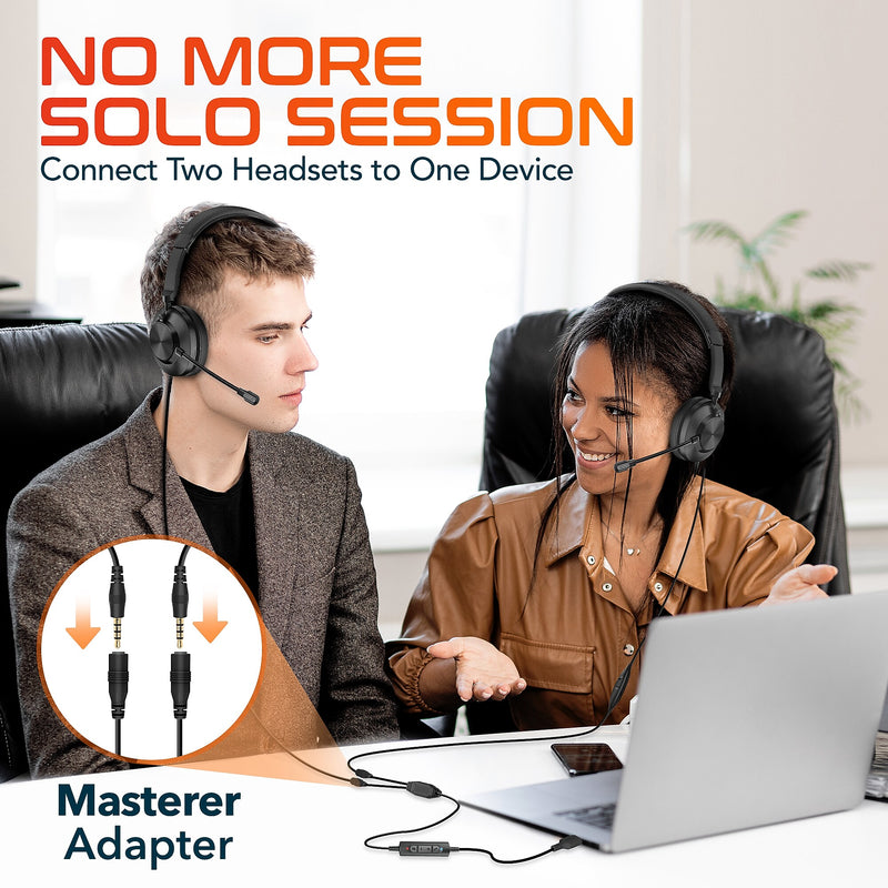 Delton T30Y Training Headset with Master Adapter, Computer Headset Splitter Training Supervising Coaching Bundle (DWHT230Y)