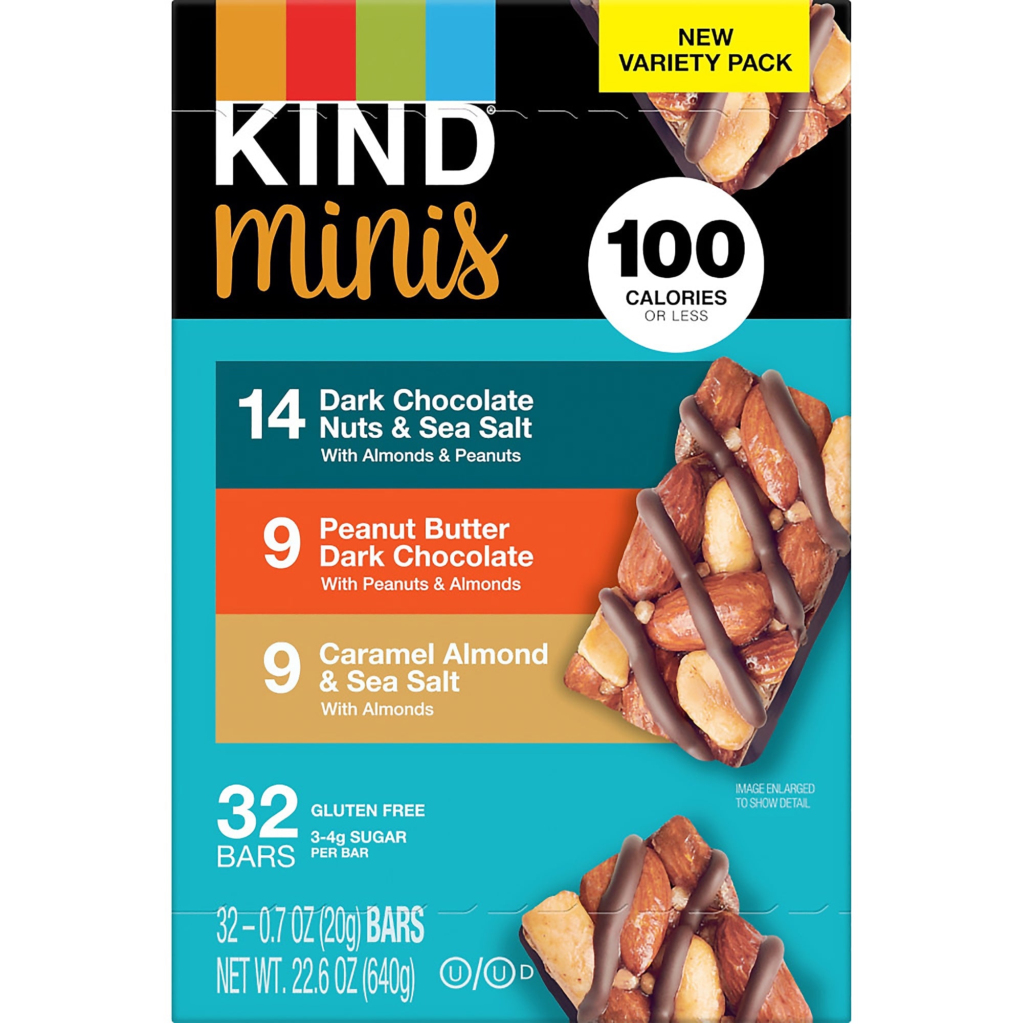KIND Minis Gluten Free Nut Bar, Variety Pack, 32 Bars/Box (220-00799)