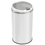 iTouchless Stainless Steel Round Sensor Trash Can with AbsorbX Odor Control System, White, 8 Gal. (MT08RW)