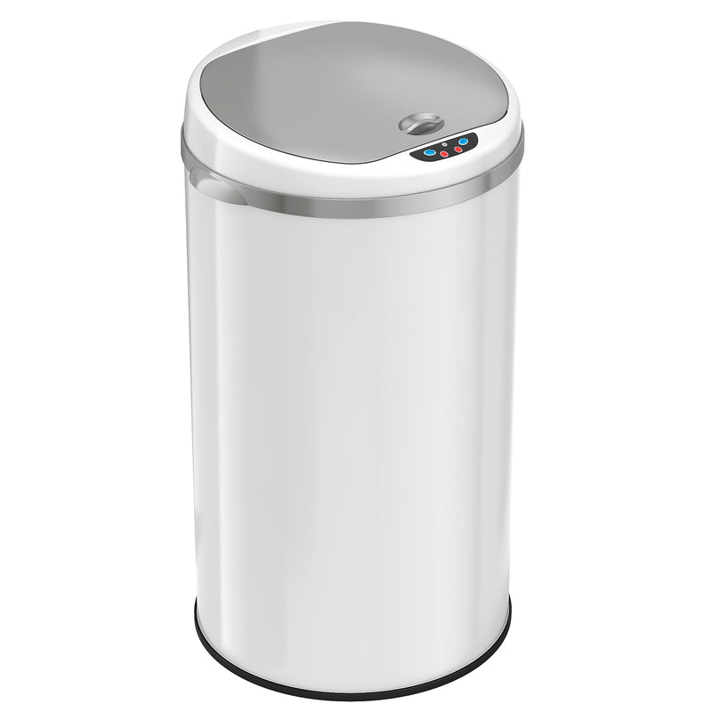 iTouchless Stainless Steel Round Sensor Trash Can with AbsorbX Odor Control System, White, 8 Gal. (MT08RW)