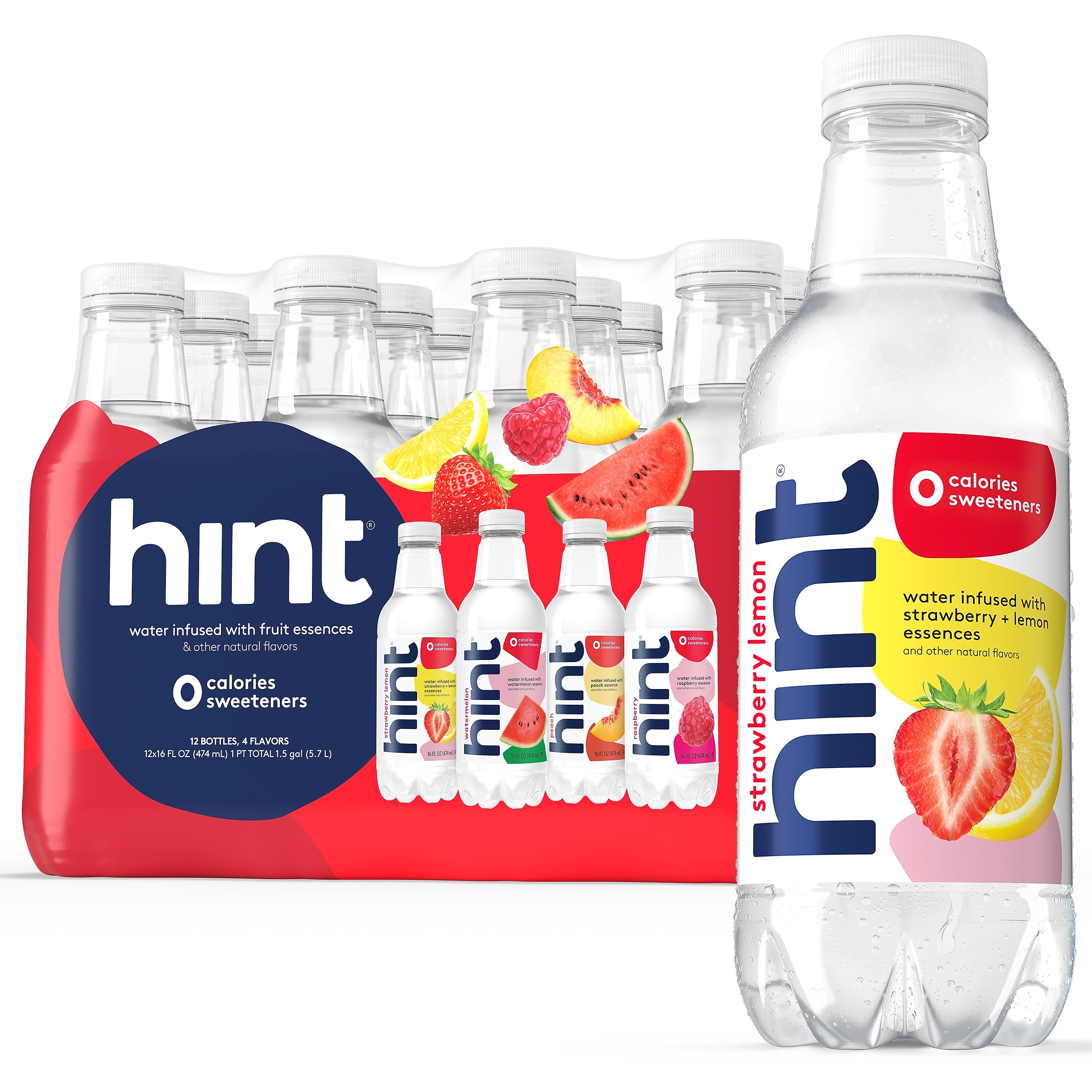 Hint Red Variety Pack Purified Water, 16 oz., 12 Bottles/Carton (00226)