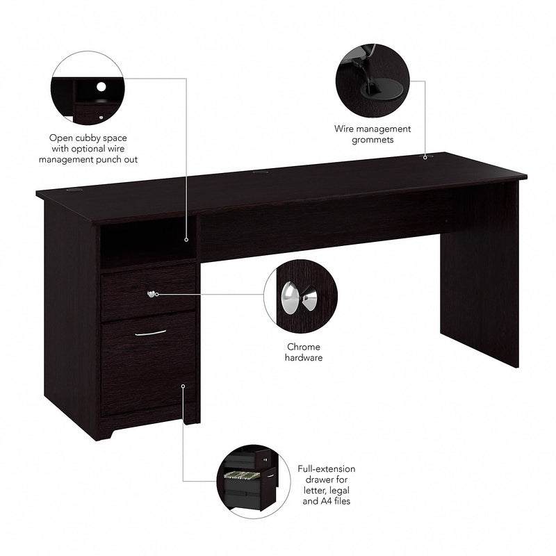 Bush Furniture Cabot 72"W Computer Desk with Drawers, Espresso Oak (WC31872)