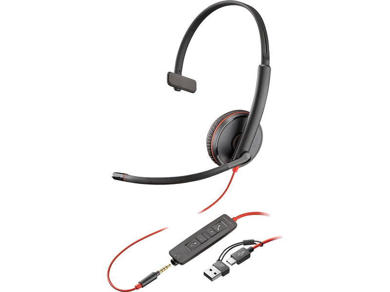 Poly Blackwire 3215 Mono Headset, USB-C/USB-A/3.5mm, UC Certified, Bulk (8X227A6)