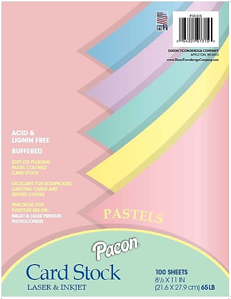 Array 65 lb. Cardstock Paper, 8.5" x 11", Assorted Colors, 100 Sheets/Pack (101315)