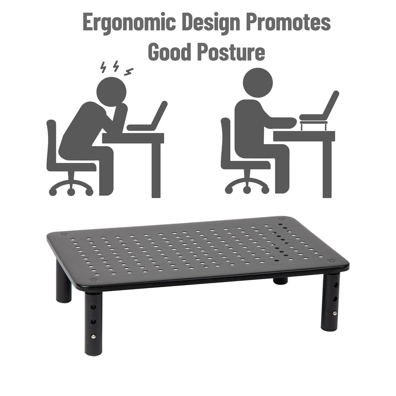 Mind Reader Ventilated Adjustable Monitor Stand, Up to 44 lbs., Black (4LEGMET-BLK)