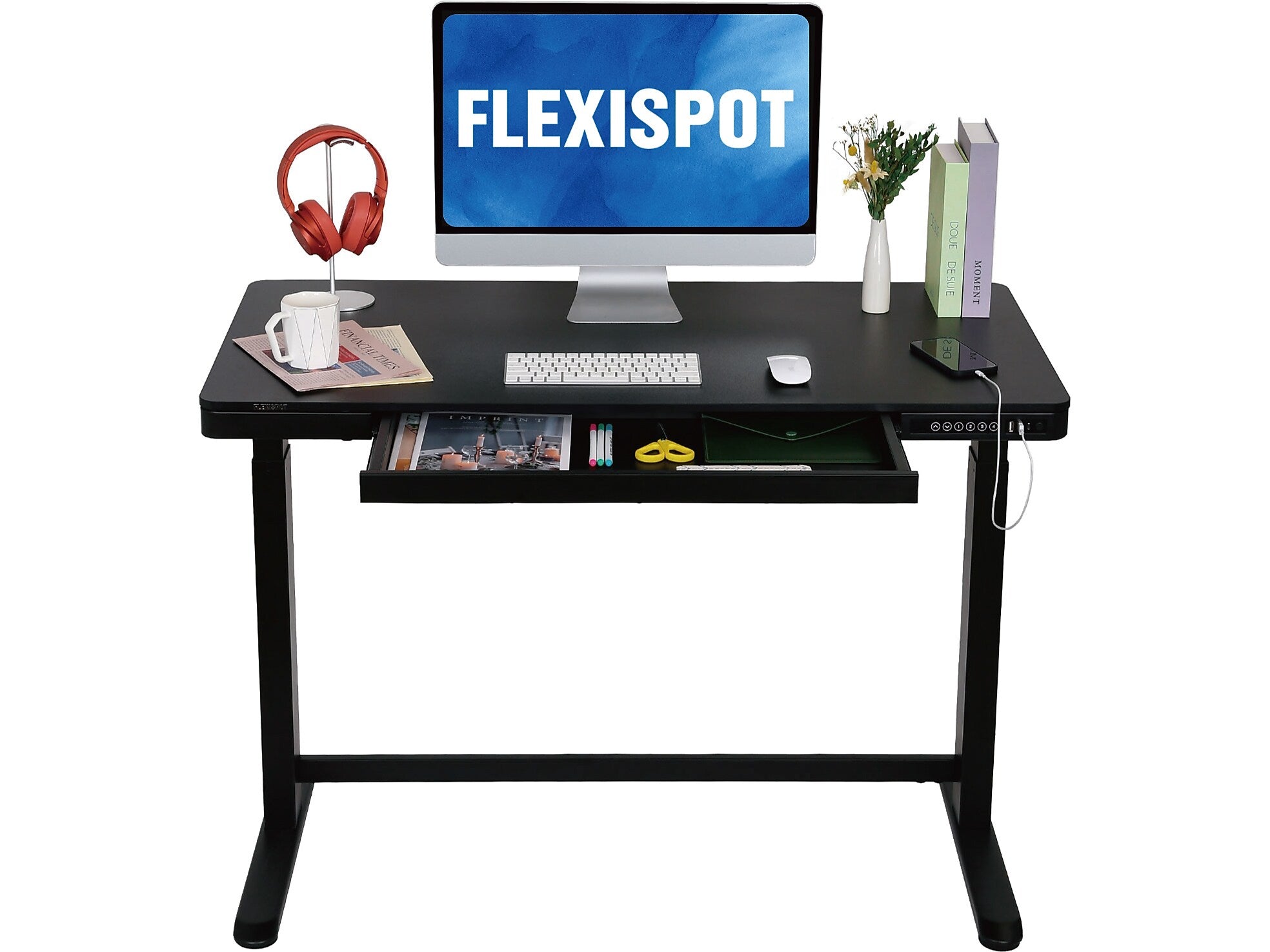 FlexiSpot EW8 48"W Rectangular Adjustable Metal Standing Desk, Black (EW8B)