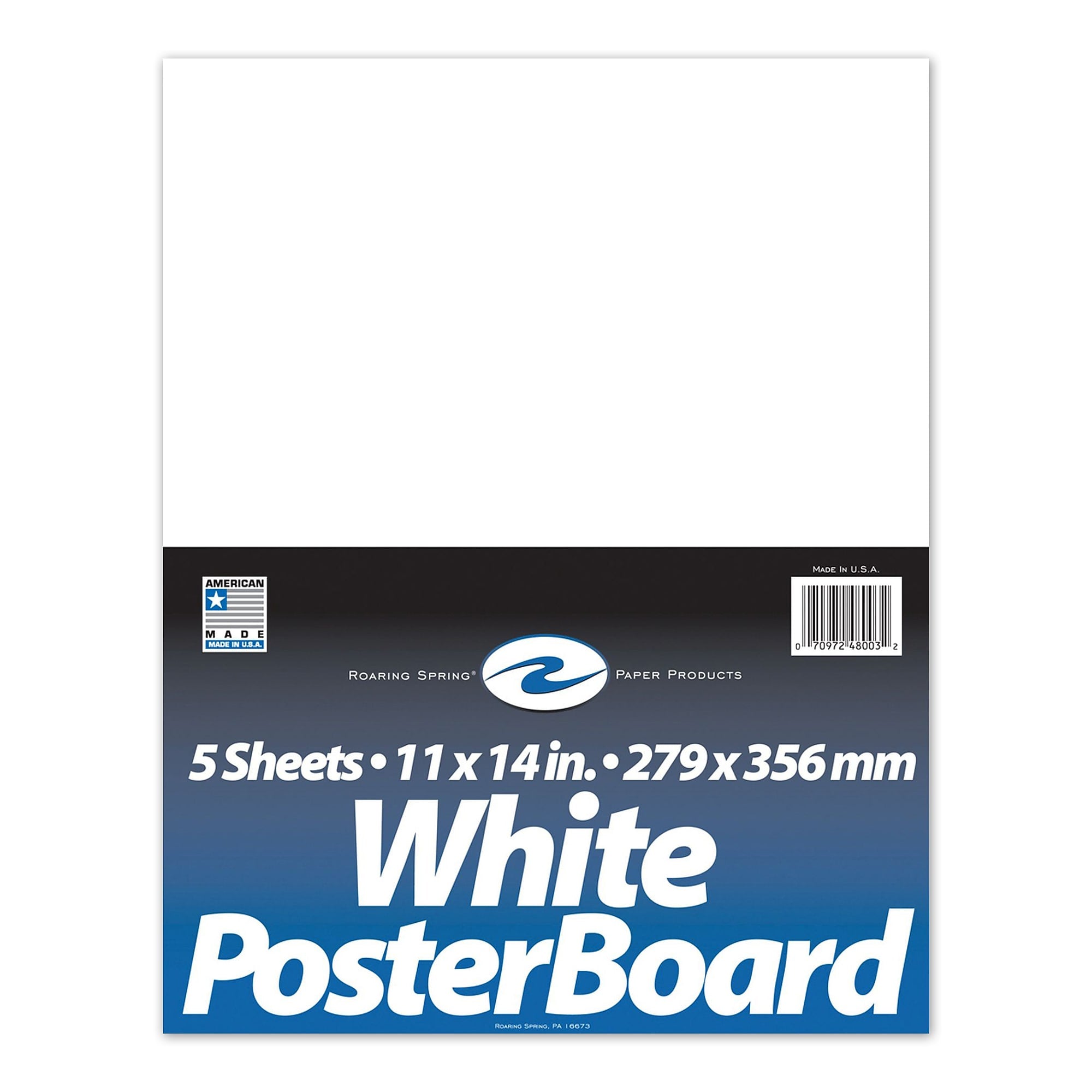 Roaring Spring Paper Products White Posterboard, 11" x 14", 5 Sheets/Pack, 24 Packs/Case (48003CS)