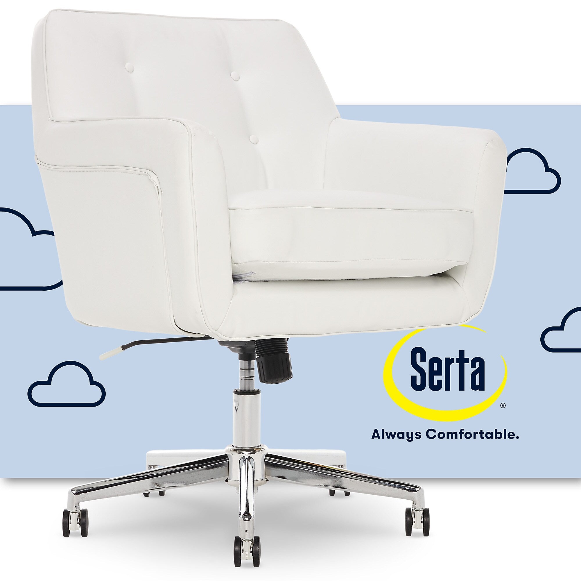 Serta Style Ashland Bonded Leather Swivel Computer and Desk Chair, White (47140E)