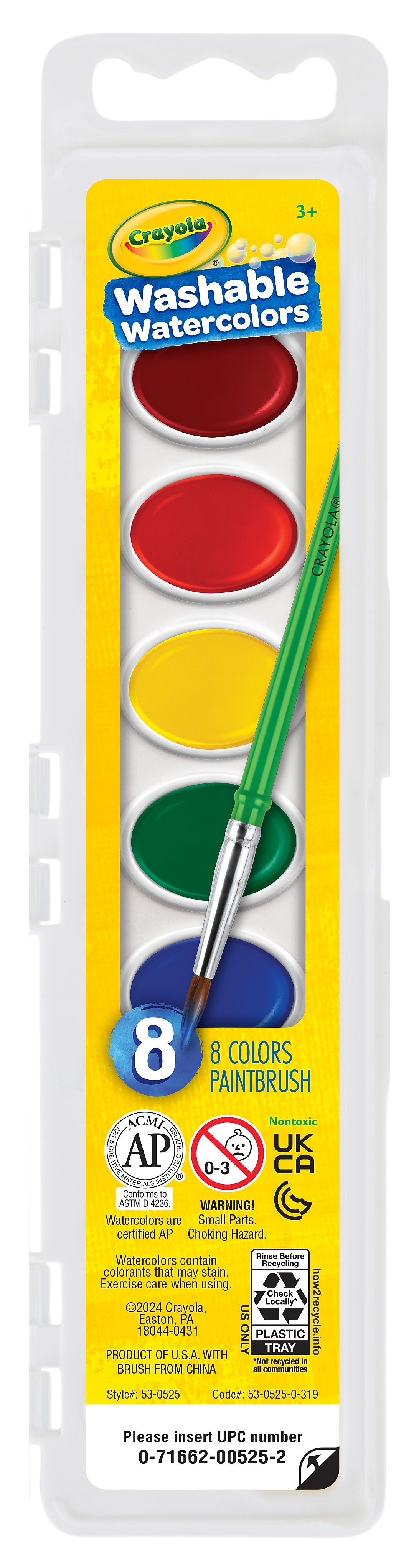 Crayola Washable Watercolors, Assorted (53-0525)