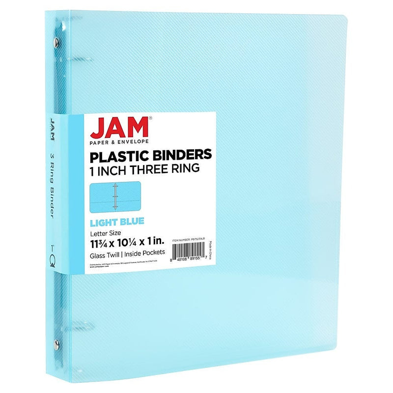 JAM Paper 1" 3-Ring Flexible Poly Binder, Light Blue (PB75239LB)