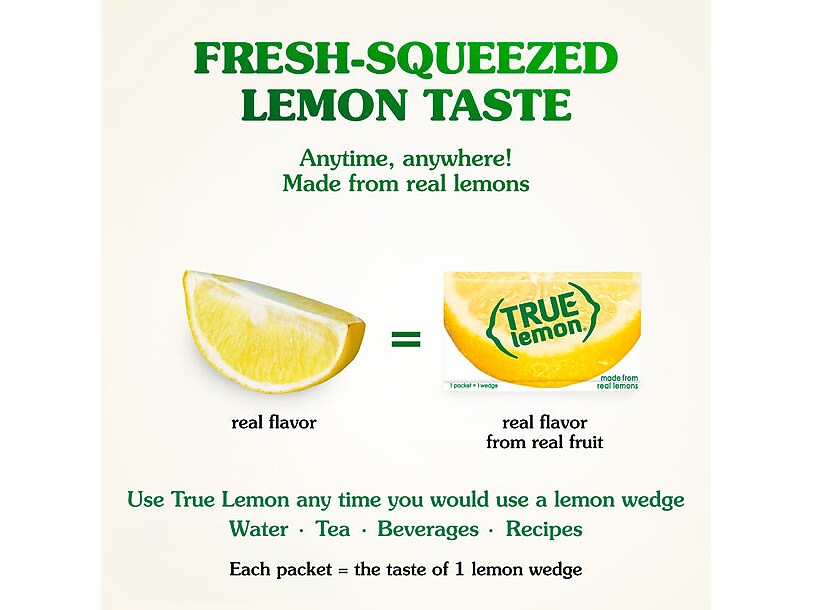 True Lemon Zero-Calorie Sugar-Free Crystallized Lemon Powdered Drink Mix, 0.03 oz., 100/Pack, 12 Packs/Carton (31021)
