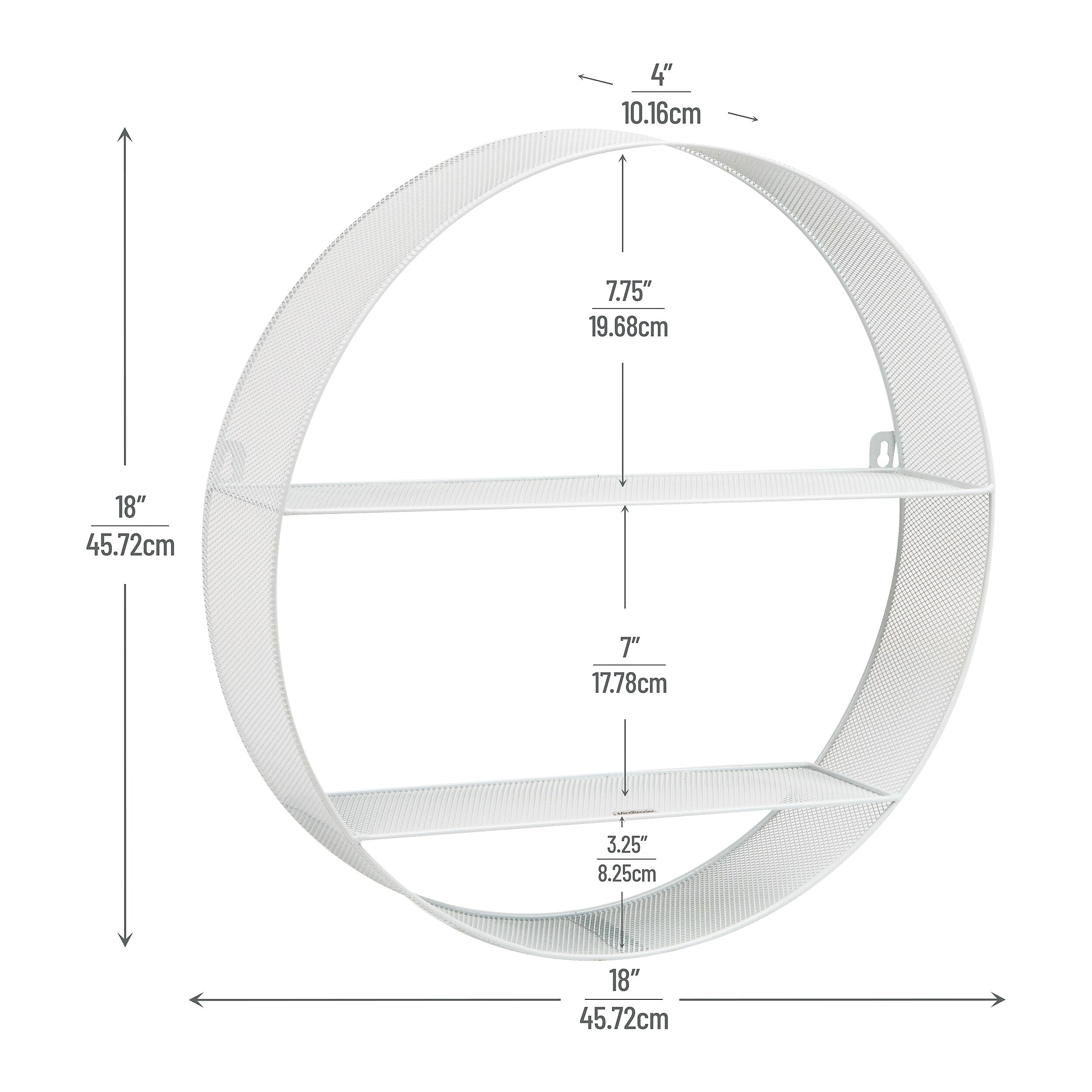 Mind Reader 2 Metal Circular Floating Shelves, 18" x 4" x 18", White (WALLCIR-WHT)