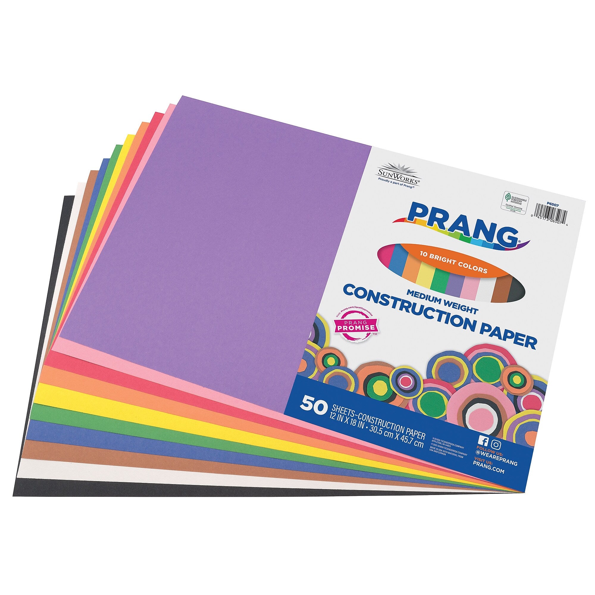 Prang 12" x 18" Construction Paper, Assorted Colors, 50 Sheets/Pack (P6507-0001)