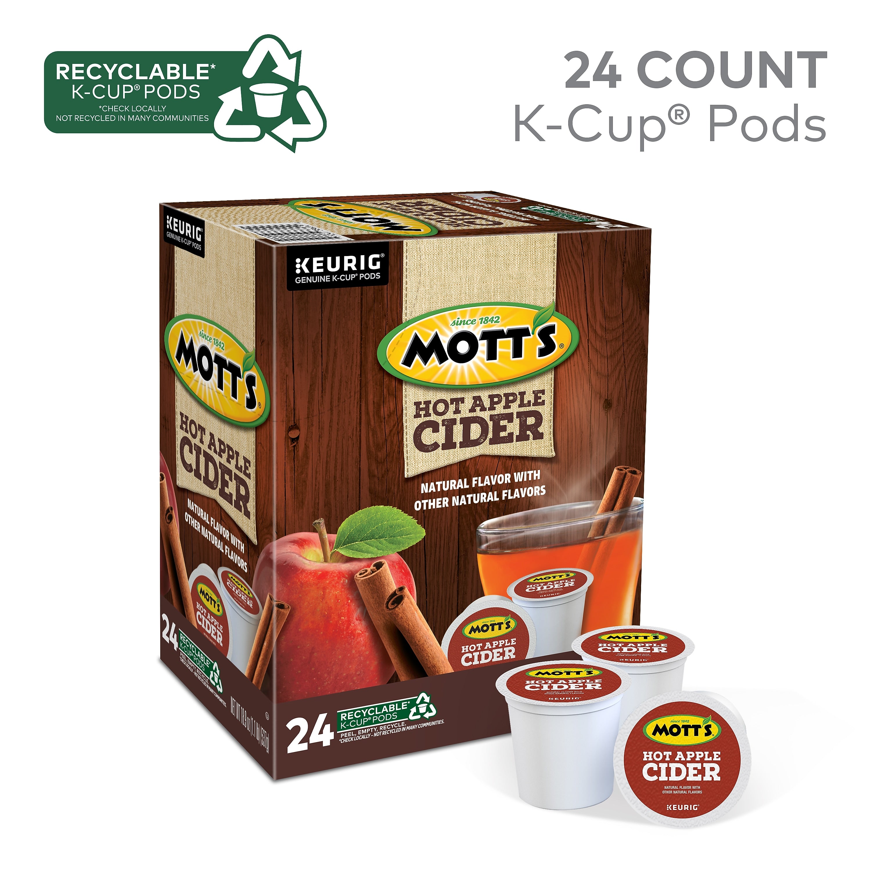 Mott's Hot Apple Cider, Keurig K-Cup Pods, 24/Box (386040)