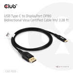 Club 3D 3.28' USB C to DisplayPort Audio/Video Cable, Male to Male, Black (CAC-1559)
