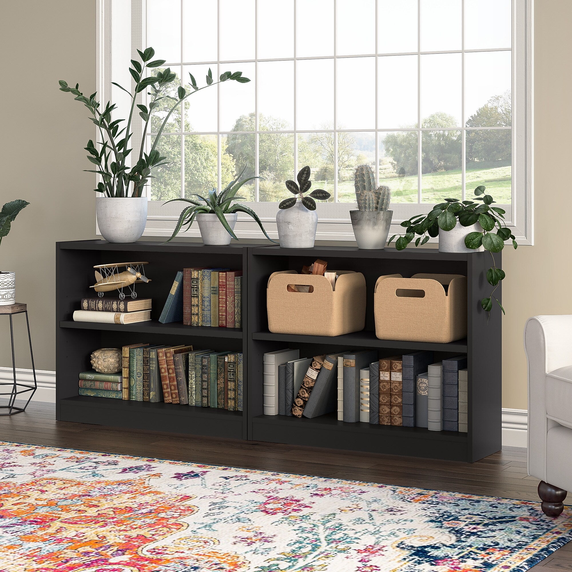 Bush Furniture Universal 30"H 2-Shelf Bookcase, Classic Black, 2/Set (UB001BL)