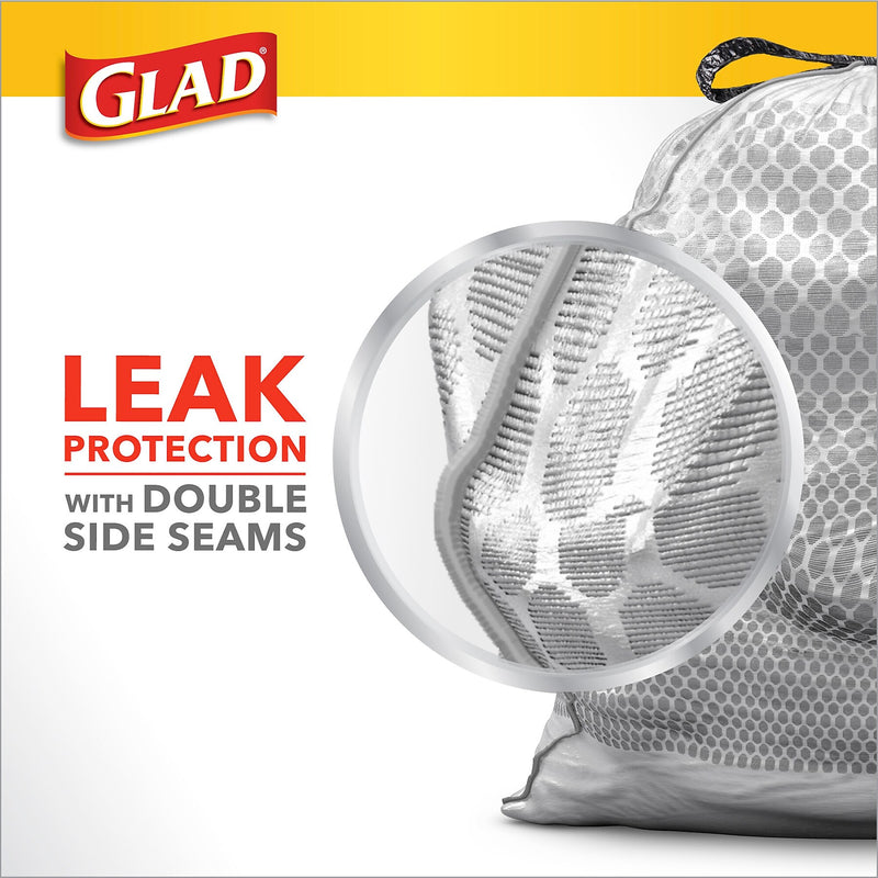 Glad Tall Kitchen Drawstring Trash Bags, 13 Gallon, White, Unscented, 100/Box (78374)
