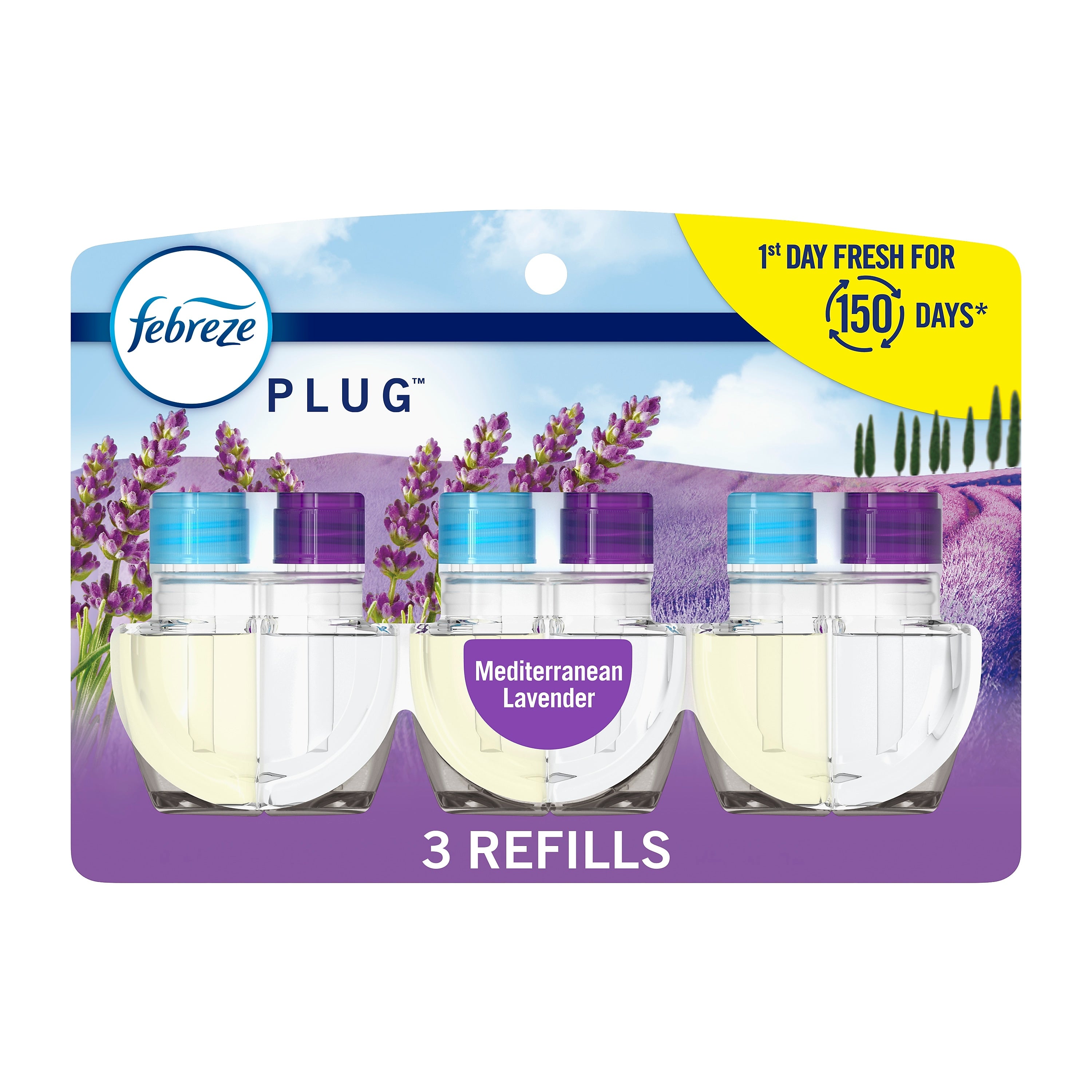 Febreze Fade Defy Plug Air Freshener Warmer Refill, Mediterranean Lavender Scent, 0.87 fl. oz., 3/Pack (54367)