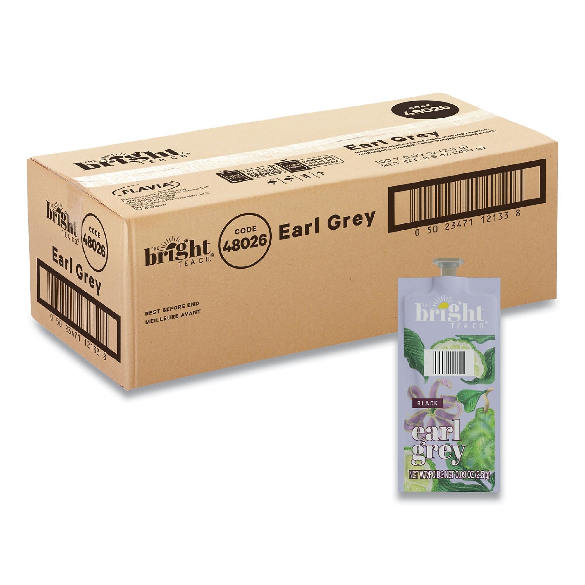 FLAVIA The Bright Tea Co. Earl Grey Black Tea Freshpack, Earl Gray, 0.09 oz Pouch, 100/Carton
