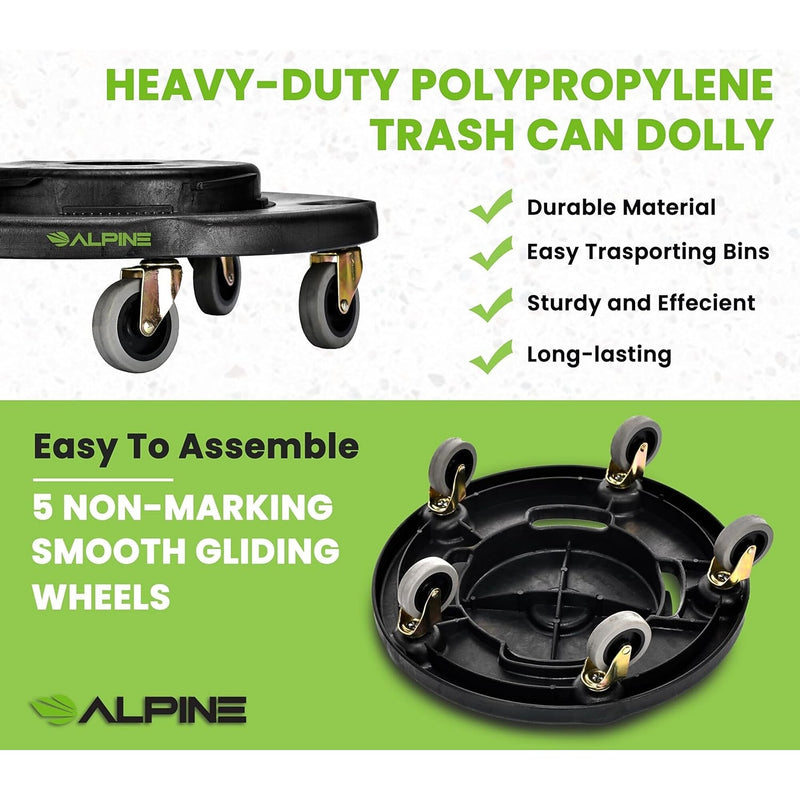 Alpine Industries Round Trash Can Dolly, 500 lb. Weight Capacity Black, 2/Pack (ALP471-32-DOLLY-2PK)