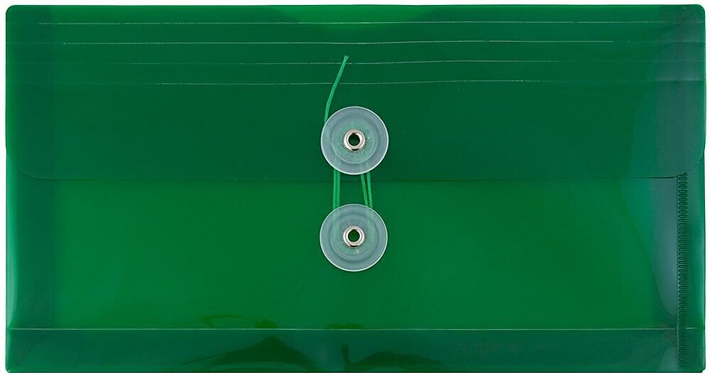 JAM Paper Premium Plastic Filing Envelope with Button & String Closure, Green, 3/Pack (921B1GRX3)